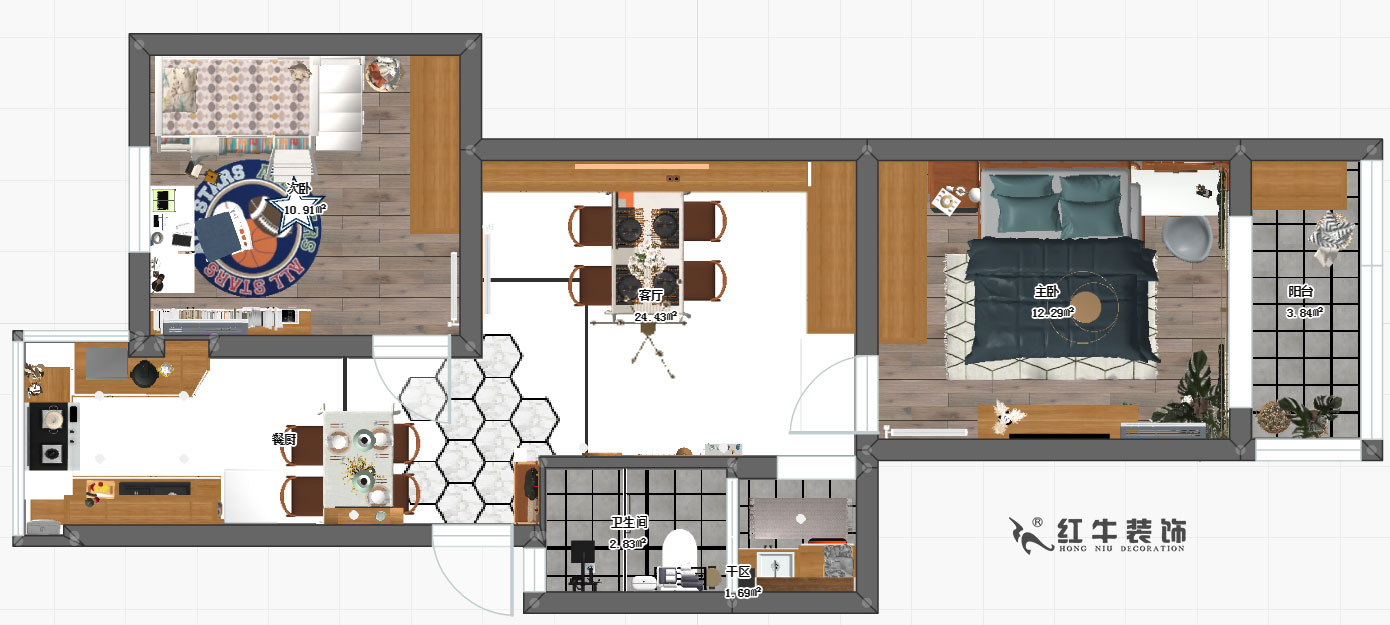 孟宪涛_宁工新寓141号502-70㎡-现代北欧风格_平面彩图